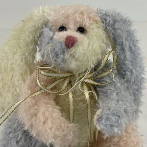 Vintage Ty Attic Treasures 1993 May Bunny Pastel Plush Articulated 8" Gold Bow